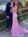 Sparkly Pink Sequins Sweetheart Spaghetti Strap Mermaid Long Prom Dress, PD38152