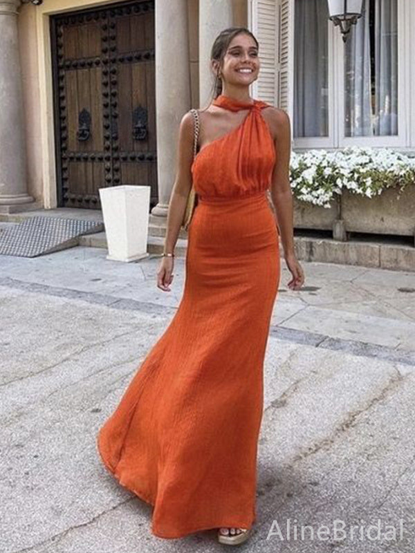 Unique Orange One Shoulder Mermaid Long Prom Dress, Evening Dress, PD38156