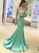 Gorgeous Teal Lace Long Sleeves Mermaid Long Prom Dress, PD38161