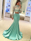 Gorgeous Teal Lace Long Sleeves Mermaid Long Prom Dress, PD38161