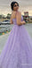 Sparkly Purple Spaghetti Strap A-line Long Prom Dress with Tie Shoulder, PD38164