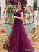 Simple Purple V-neck A-line Long Prom Dress, Tulle Evening Gown, PD38167