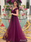 Simple Purple V-neck A-line Long Prom Dress, Tulle Evening Gown, PD38167