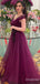 Simple Purple V-neck A-line Long Prom Dress, Tulle Evening Gown, PD38167