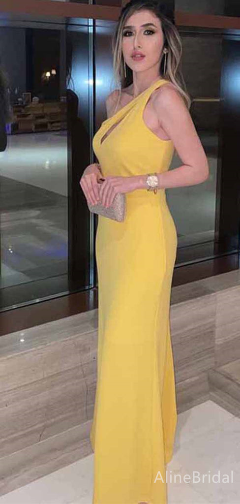 Elegant Yellow One Shoulder Mermaid Long Prom Dress with Cut-Out, PD38168