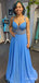 Gorgeous Blue V-neck Lace Applique Corset  A-line Long Prom Dress, Evening Dress, PD38170