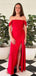 Elegant Red Off the Shoulder Side Slit Mermaid Long Prom Dress, Evening Dress, PD381762