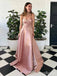 Elegant Pink V-neck Strapless Lace Applique A-line Long Prom Dress, Evening Gown,PD381764