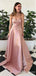 Elegant Pink V-neck Strapless Lace Applique A-line Long Prom Dress, Evening Gown,PD381764