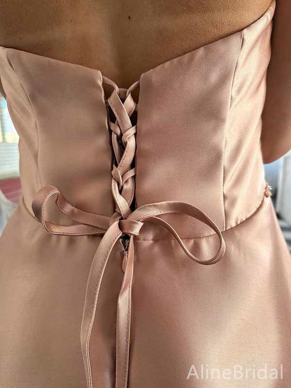 Elegant Pink V-neck Strapless Lace Applique A-line Long Prom Dress, Evening Gown,PD381764