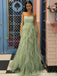 Simple Sage Green Strapless A-line Long Tiered Tulle Prom Dress,PD381766