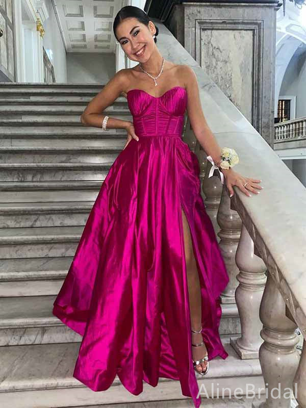 Gorgeous Sweetheart Strapless A-line Long Prom Dress with Slit, PD381768