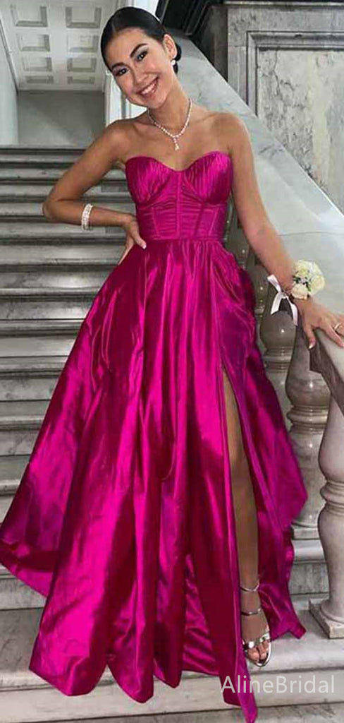 Gorgeous Sweetheart Strapless A-line Long Prom Dress with Slit, PD381768