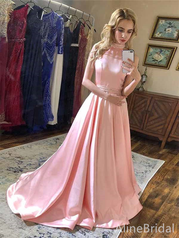 Elegant Soft Pink Halter Backless A-line Long Prom Dress,PD381773