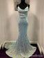Sparkly Blue Sequins Spaghetti Strap Mermaid Long Prom Dress,PD381776