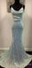 Sparkly Blue Sequins Spaghetti Strap Mermaid Long Prom Dress,PD381776