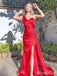 Elegant Red One Shoulder Sweetheart Side Slit Mermaid Long Prom Dress, PD381785
