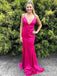 Sexy Hot Pink V-neck Spaghetti Strap Mermaid Long Prom Dress, Evening Dress, PD381787