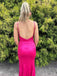 Sexy Hot Pink V-neck Spaghetti Strap Mermaid Long Prom Dress, Evening Dress, PD381787