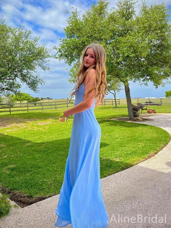 Elegant Blue Square A-line Long Prom Dress,PD381788