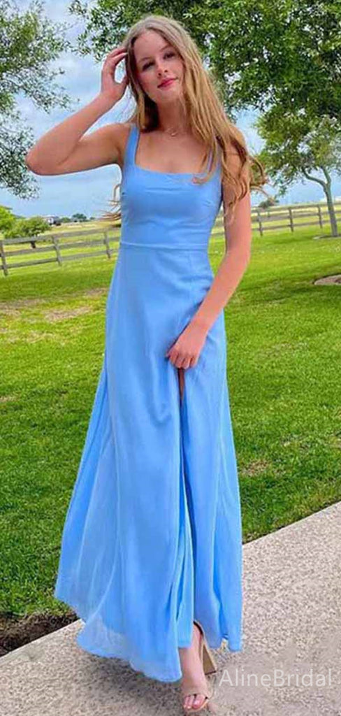 Elegant Blue Square A-line Long Prom Dress,PD381788