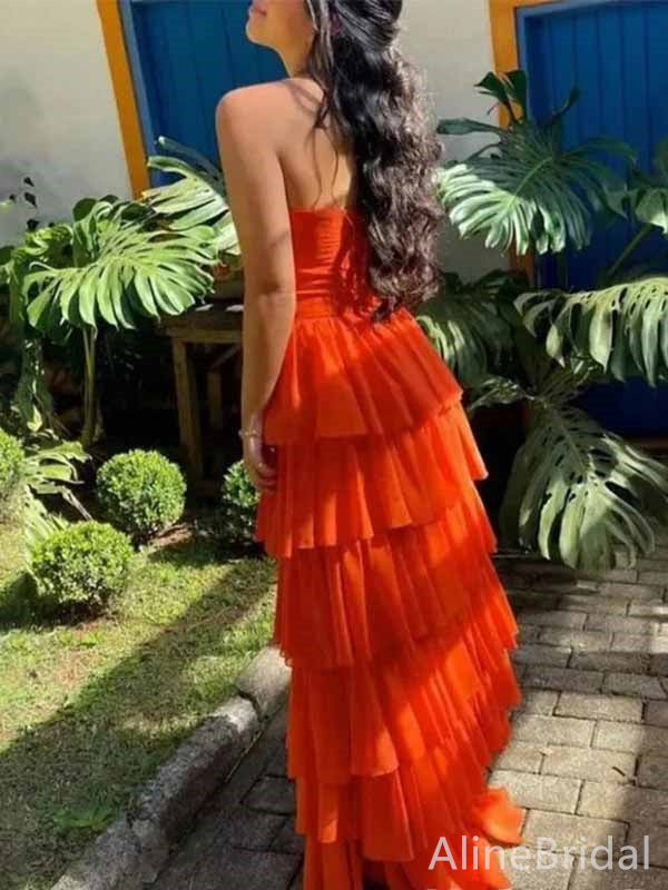 Sexy Orange Sweetheart Strapless A-line Ruffles Tiered Prom Dress, Evning Dress, PD381789
