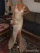Sparkly Champagne Sequins V-neck Mermaid Long Prom Dress with Slit, PD381791