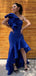 Elegant Royal Blue One Shoulder High-Low Ruffle Long Prom Dress, Evening Dress, PD381793
