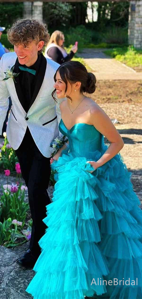 Gorgeous Blue Sweetheart Strapless A-line Long Prom Ball Gown, Evning Dress, PD381794