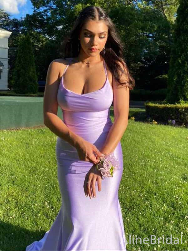 Sexy Purple Spaghetti Strap Mermaid Long Prom Dress, Evening Dress, PD381800