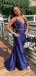 Sexy Purple Deep V-neck Spaghetti Strap Mermaid Long Prom Dress, PD381802