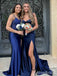 Elegant Navy Blue Sweetheart Strapless Front Twist Mermaid Long Prom Dress with Slit,PD381807