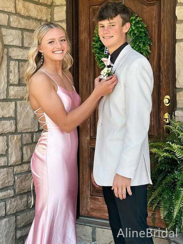 Elegant Pink Spaghetti Strap Backless Mermaid Long Prom Dress, Evening Dress, PD381809