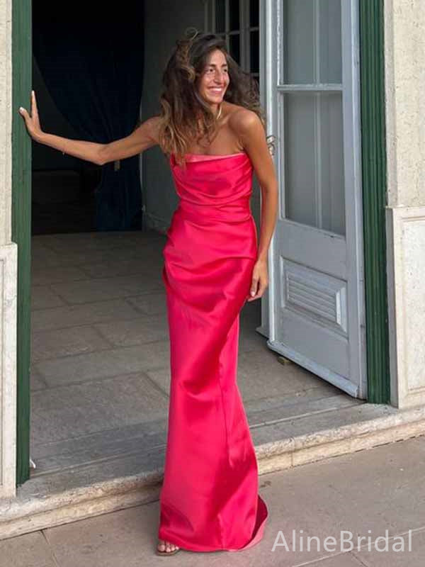 Elegant Hot Pink Strapless Mermaid Long Prom Dress,PD381816