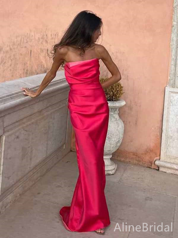 Elegant Hot Pink Strapless Mermaid Long Prom Dress,PD381816