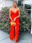 Sexy Red V-neck Side Slit A-line Ruffles Tiered Prom Dress, PD381817