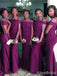 Elegant Purple Off-Shoulder Spaghetti Strap Long Mermaid Bridesmaid Dress, PD3295