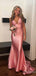 Sexy Pink V-neck Mermaid Long Prom Dress with Sweep Train, Stunning Evening Gown, PD381831