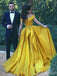 Elegant Yellow V-neck A-line Long Prom Dress with Sash, Evening Dress, PD381835