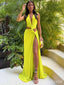Sexy V-neck Split Side A-line Yellow Long Prom Dress, Evening Dress, PD381842