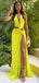 Sexy V-neck Split Side A-line Yellow Long Prom Dress, Evening Dress, PD381842