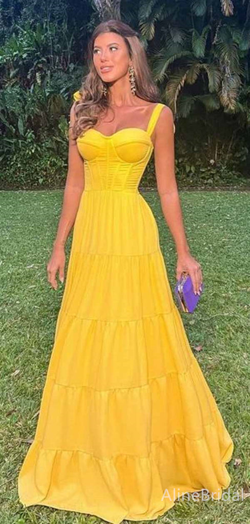 Gorgeous Yellow Sweetheart Corset A-line Long Prom Dress, Evening Dress, PD381853