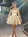 Elegant Champagne Gold Spaghetti Strap A-line Short Homecoming Dress, HD32665