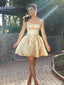 Elegant Champagne Gold Spaghetti Strap A-line Short Homecoming Dress, HD32665