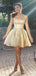 Elegant Champagne Gold Spaghetti Strap A-line Short Homecoming Dress, HD32665