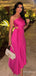 Elegant Hot Pink One Shoulder A-line Pleated Long Evening Dress, PD381856