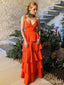 Elegant V-neck A-line Long Tiered Ruffle Prom Dress, Evening Dress, PD381857