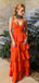 Elegant V-neck A-line Long Tiered Ruffle Prom Dress, Evening Dress, PD381857