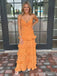 Elegant Orange V-neck Front Twist A-line Long Prom Dress, Evening Dress, PD381860