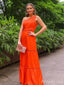 Simple Orange One Shoulder A-line Long Prom Dress, PD381861